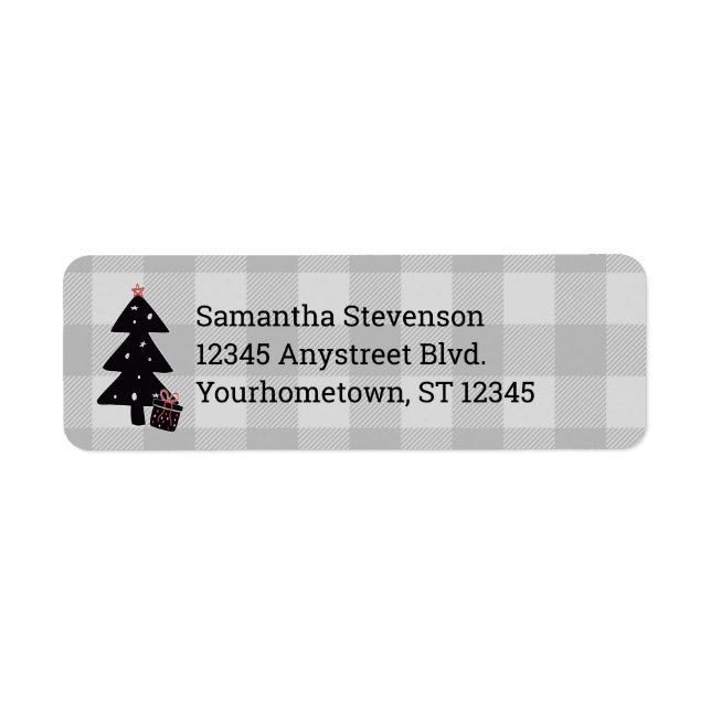 Étiquette Arbre de Noël noir et gris (Devant)