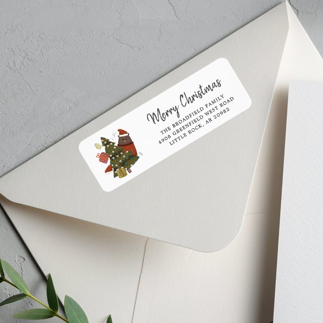 Étiquette Arbre de Noël Ours Moderne Écriture Adresse de Ret (Christmas We Have Moved Moving Announcement Return Address Label)