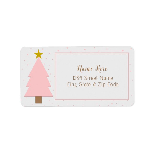 Étiquette Arbre de Noël rose solo et étoile d'or (Devant)