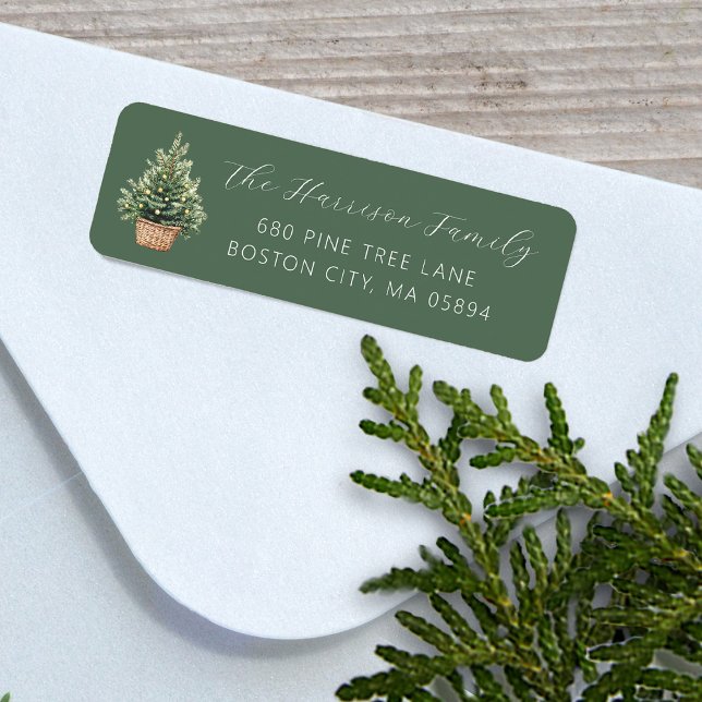 Étiquette Arbre de Noël Rustique dans un Panier Adresse (Rustic Christmas Tree In Basket Address Label)
