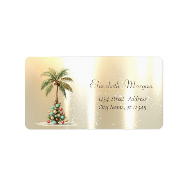 Étiquette Arbre de pin de Noël Palmiers boules d'or (Devant)