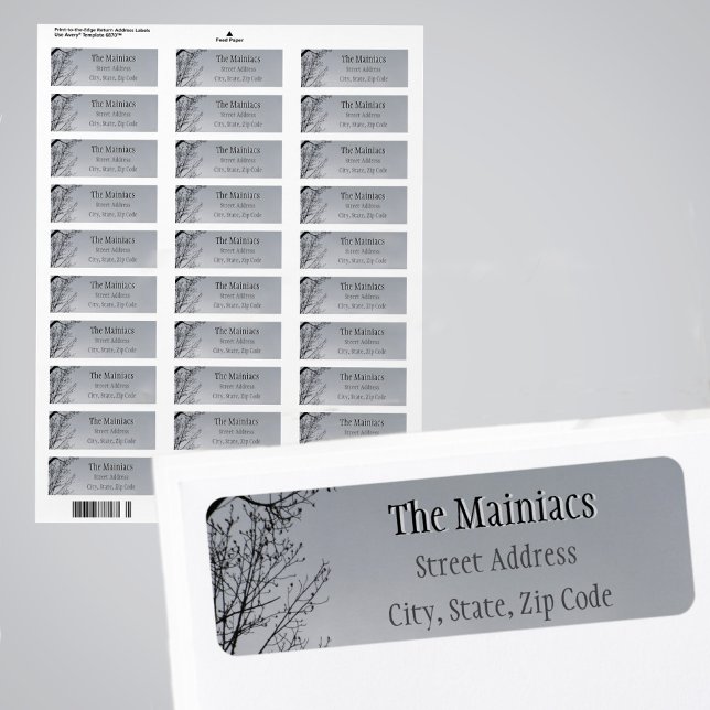 Étiquette Arbre de Silhouette Noire Branches Grises Adresse  (Créateur téléchargé)