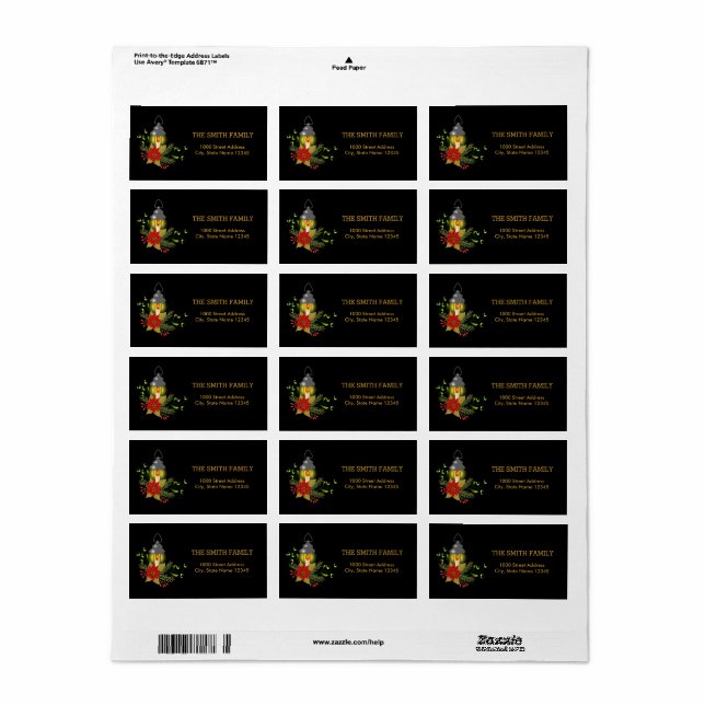 Étiquette Arbre d'or de Noël avec Arrière - plan noir (Feuille entière)