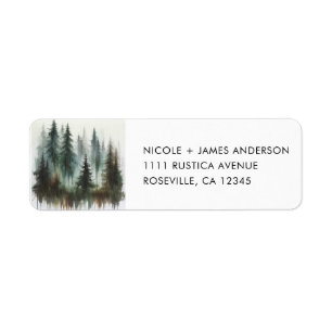Étiquette Arbres à l'aquarelle Mariage rustique en pleine na
