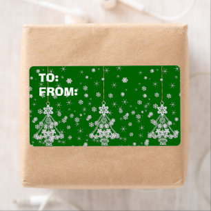 Étiquette Arbres de Noël et flocons de neige