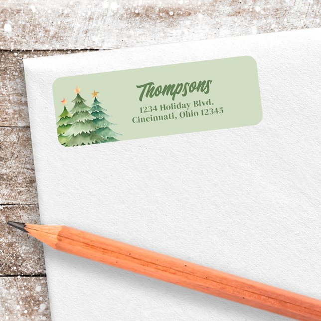 Étiquette Arbres de Noël Green Return Adresse (Christmas trees green retro style return address labels.)