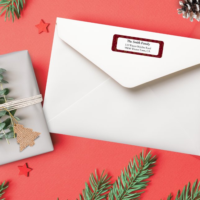 Étiquette Arbres de Noël modernes avec des voeux de saison R (Modern Lineart Christmas Trees with Christmas Greetings like "hohoho" and "merry christmas"  in red)