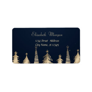 Étiquette Arbres de pin dorés élégants pour les fêtes