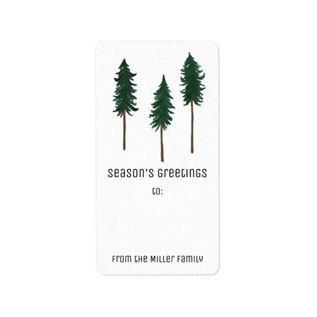 Étiquette Arbres de pin minimaliste Cadeau de vacances PERSO (Devant)