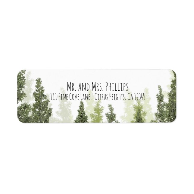 Étiquette Arbres de pin rustiques Simple mariage à la campag (Devant)