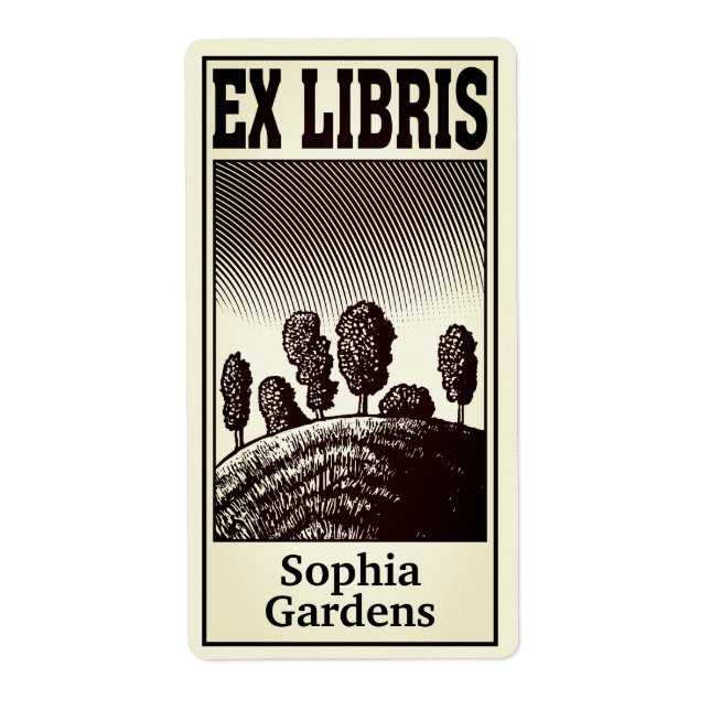 Étiquette Arbres sur une colline Ex Libris (filtrés) (Devant)