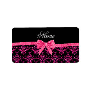 Étiquette Arc rose nommé personnalisé de rose de damassé