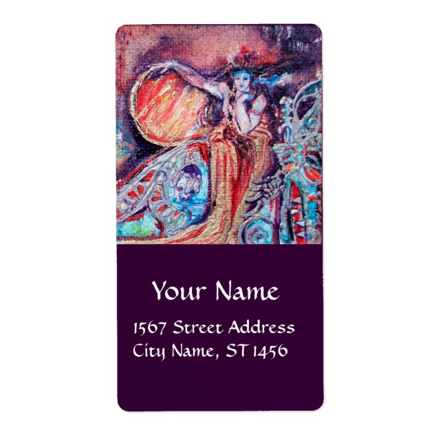 Étiquette ARCADIE, Rouge Rose Bleu Violet Or (Devant)