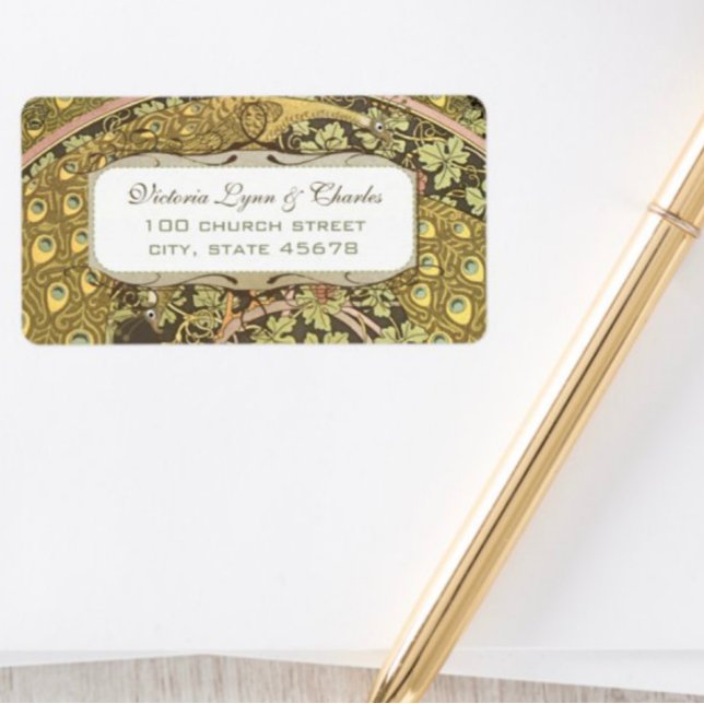 Étiquette Arch Art Nouveau Vineyard Peacock RSVP Adresse (Créateur téléchargé)