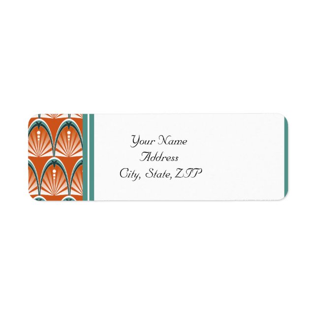 Étiquette Arches Art Déco en Orange et Mariage Turquoise (Devant)
