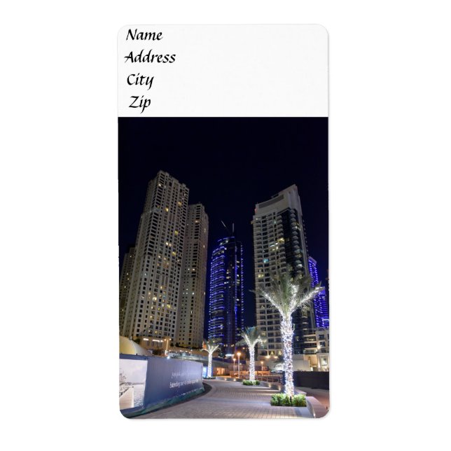 Étiquette Architecture de Dubaï la nuit (Devant)