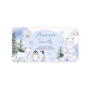 Étiquette ARCTIQUE ANIMAL Snowflakes Arbres Baby shower Adre