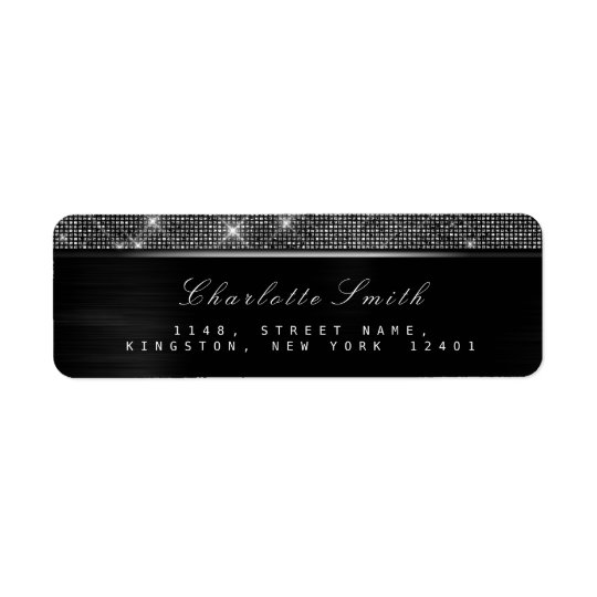 Étiquette Argent de luxe blanc noir scintillant RSVP