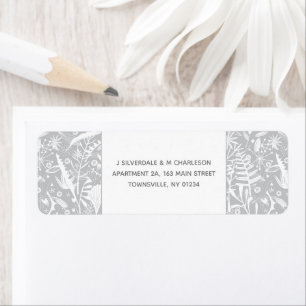 Étiquette Argent moderne Gris Graphique Floral Adresse de re