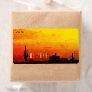 Étiquette Arizona Desert Sunset Jaune Rouge Orange Cactus