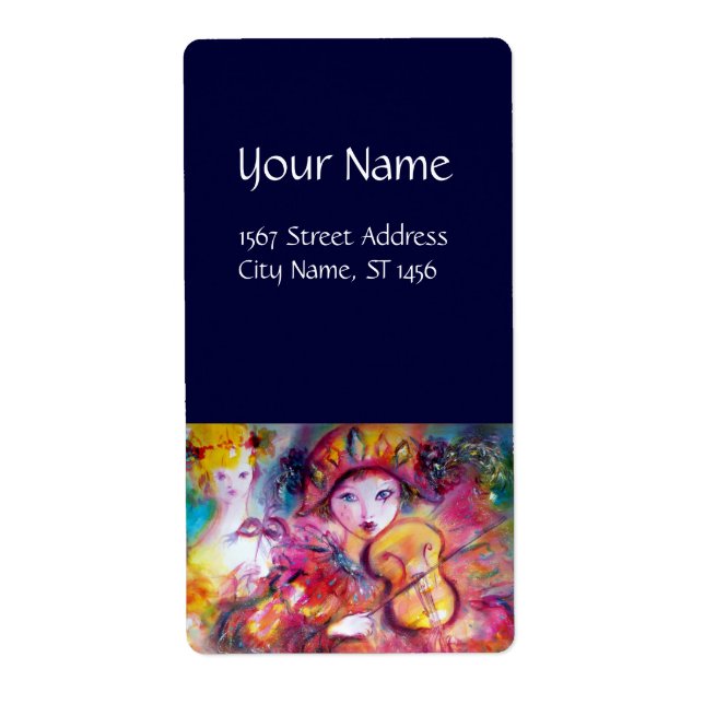 Étiquette ARLECCHINO ET COLOMBINA rouge rose violet jaune (Devant)