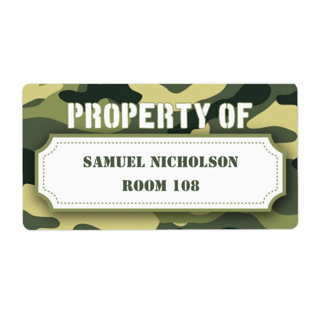 Étiquette Army Camo Property ID livre d'approvisionnement sc (Devant)