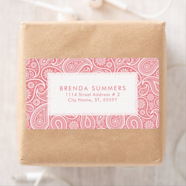 Étiquette Arrière - plan blanc rose personnalisé Paisley (En situation)