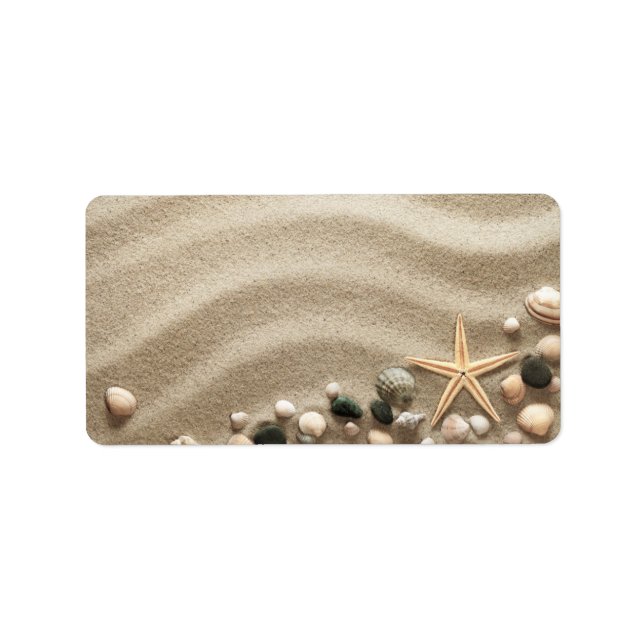 Étiquette Arrière - plan De Plage De Sable Avec Coquillages  (Devant)