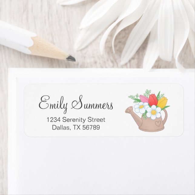 Étiquette Arrosage de jardin avec l'adresse de fleurs (En situation)