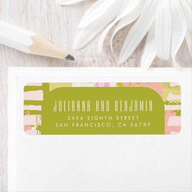 Étiquette Art Abstrait moderne Lime Green Pink Adresse de re (En situation)