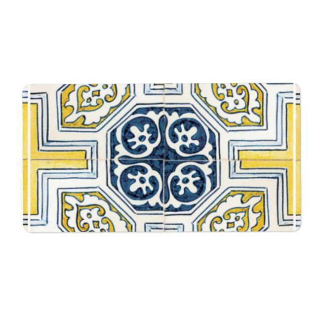 Étiquette Art Carrelage géométrique des Faux bleu jaune (Devant)