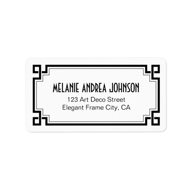 Étiquette Art Deco Elegant Black Frame White Adresse de reto (Devant)