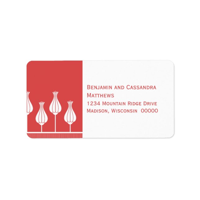 Étiquette Art Deco Floral Address Labels, Red (Devant)
