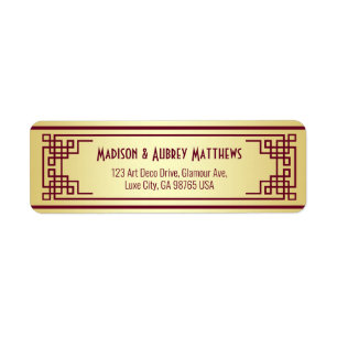 Étiquette Art Deco Mariage Gold Burgundy Adresse de retour