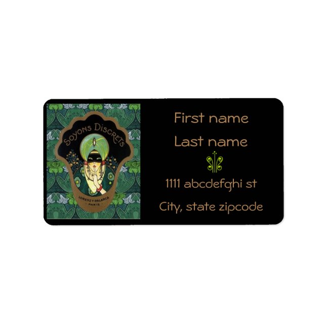 Étiquette Art déco masqué femme vintage soja discrètes (Devant)