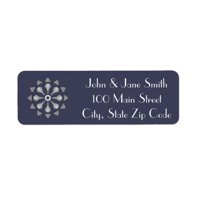 Étiquette Art déco Swanky en bleu Adresse de retour (Devant)