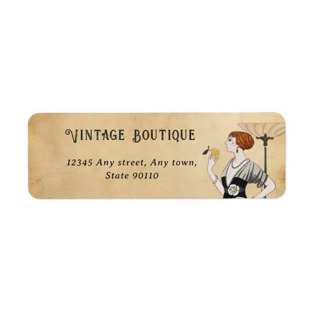 Étiquette Art Déco vintage Mode Rétro Adresse élégante (Devant)