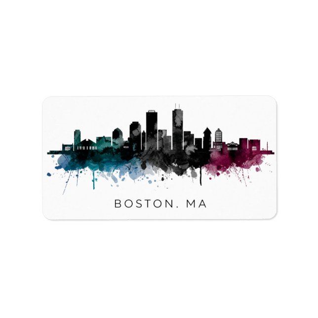 Étiquette Art du Massachusetts | Aquarelle de la skyline de  (Devant)