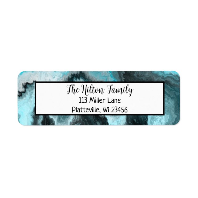 Étiquette Art fluide en marbre bleu et noir (Devant)