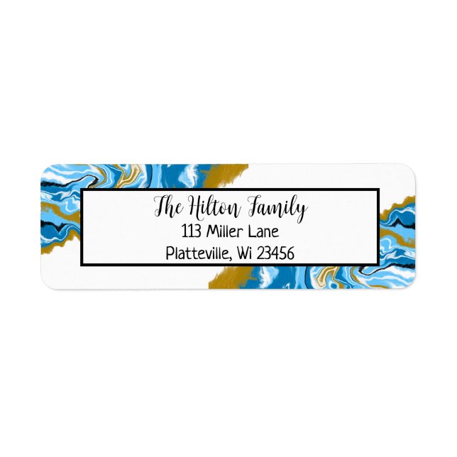 Étiquette Art fluo en marbre bleu et or (Devant)