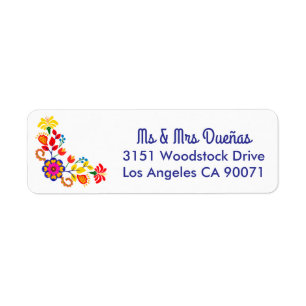 Étiquette Art folklorique mexicain coloré Otomi Floral Fiest