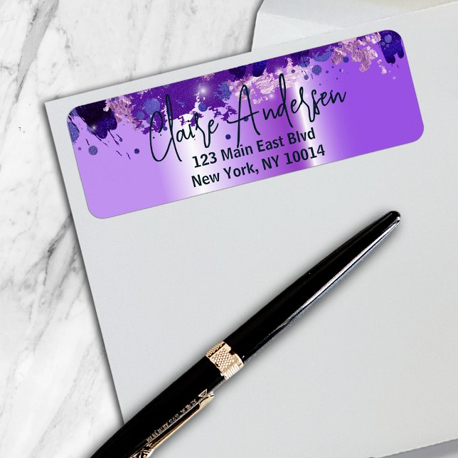 Étiquette Art Luxe Chic Glam Moderne Purple Metallic (Créateur téléchargé)