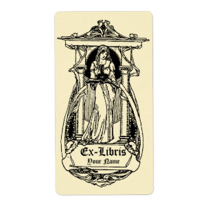 Étiquette Art Nouveau Cartouche Ex Libris Femme Modèle