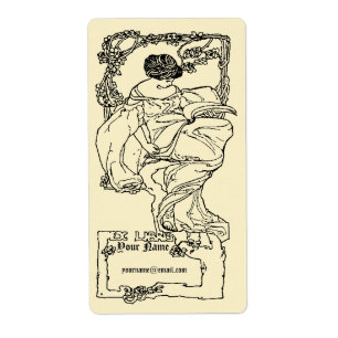 Étiquette Art Nouveau Ex Libris Girl & Book On Rose Modèle