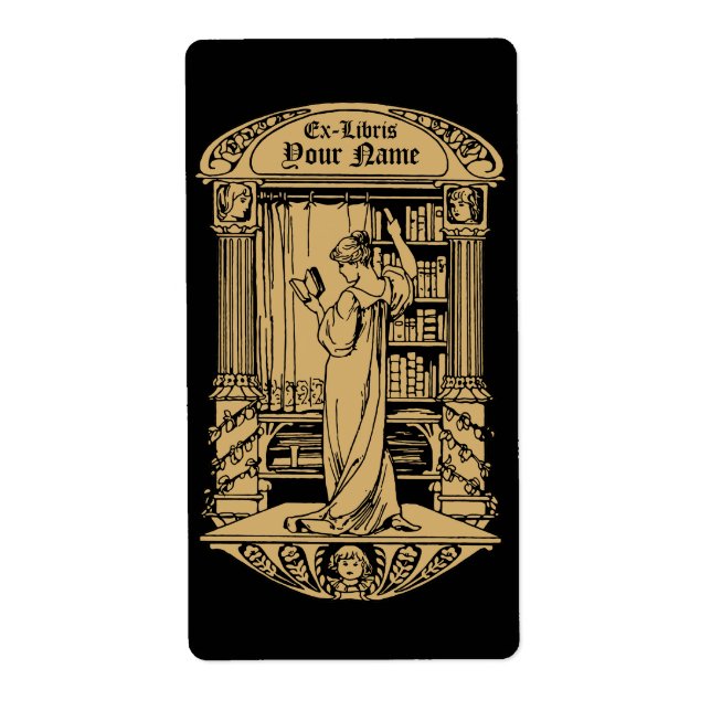 Étiquette Art Nouveau Ex Libris Girl & Books Template (Devant)
