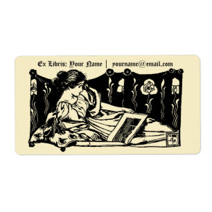 Étiquette Art Nouveau Ex Libris Recen Girl & Book