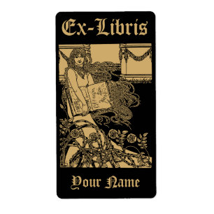 Étiquette Art Nouveau Femme & Livre Roses Ex Libris Modèle