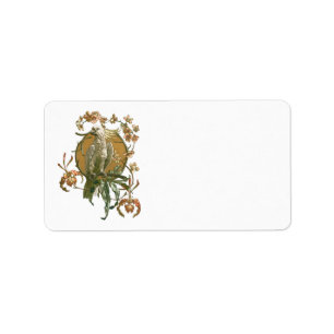 Étiquette Art Nouveau vintage, oiseau cacatoès, fleurs d'orc