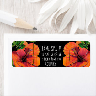 Étiquette Arte à fleurs d'hibiscu tropical orange