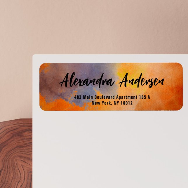 Étiquette Artisan Moderne Orange Aquarelle Adresse de retour (Créateur téléchargé)